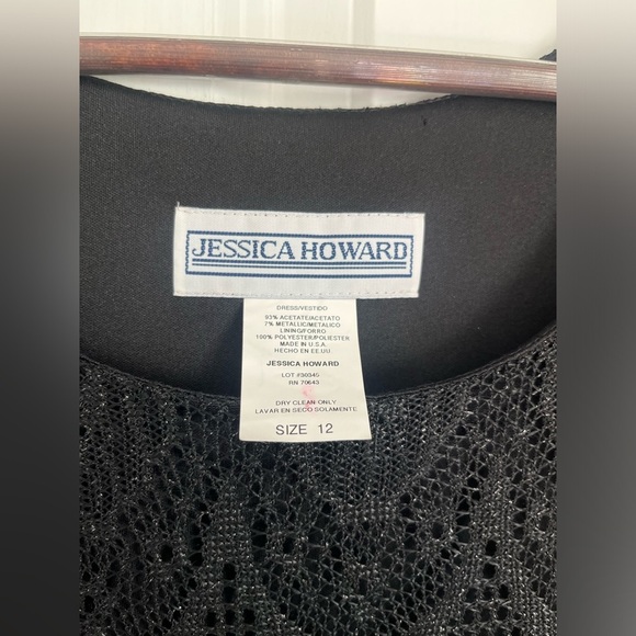 Jessica Howard VTG Dress Size 10 Black Lace Metallic Scalloped Fringe Hem NWT - Picture 3 of 9